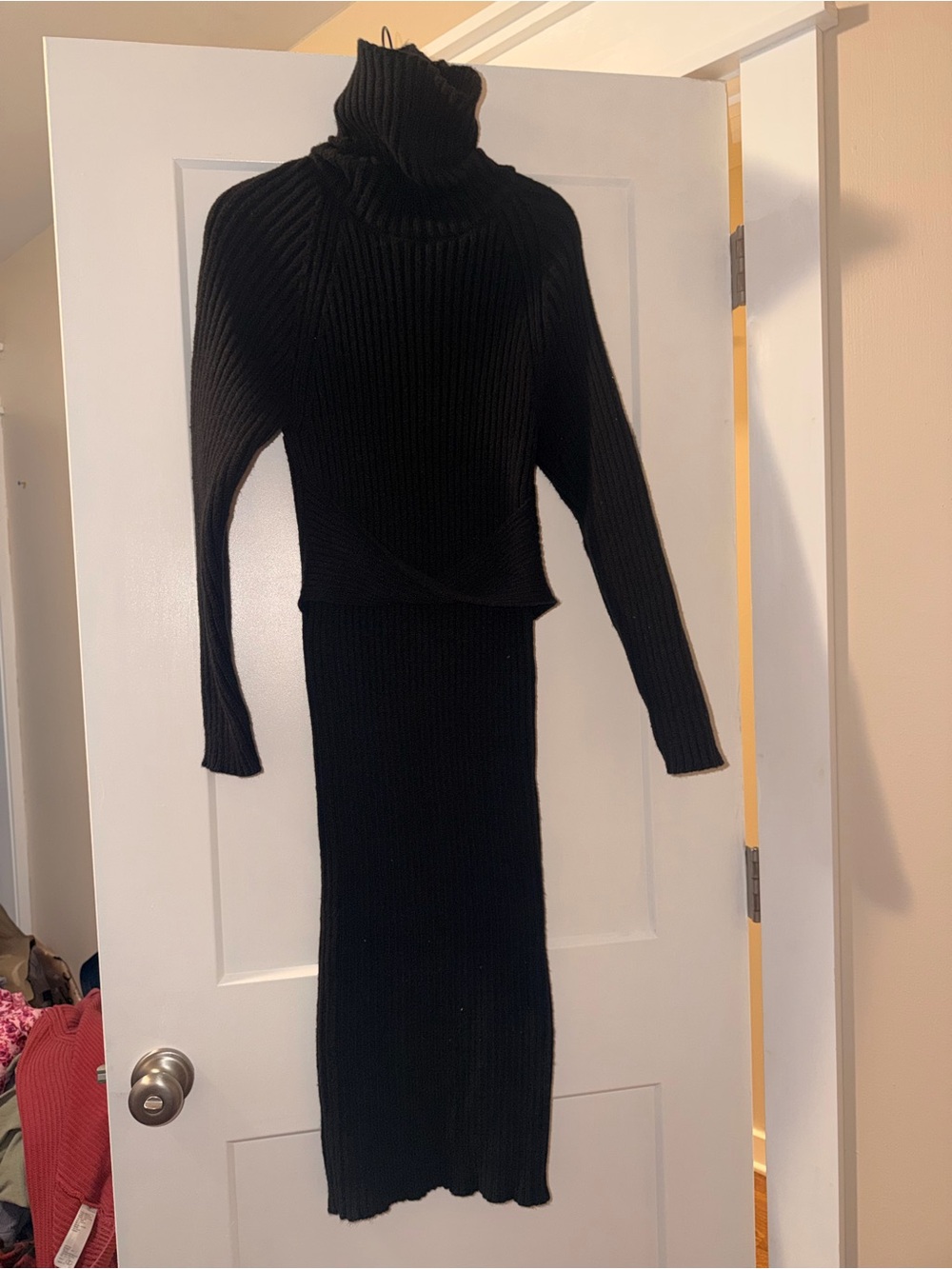 Black Ribbed Turtleneck Knit Dress